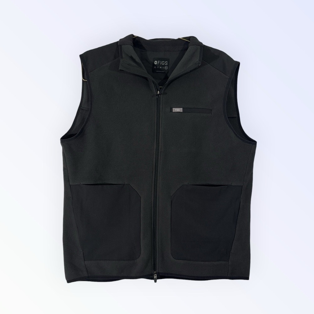 Figs Mens XL On Shift Fleece Full Zip Vest Gray Pocket Primaloft Mock Neck